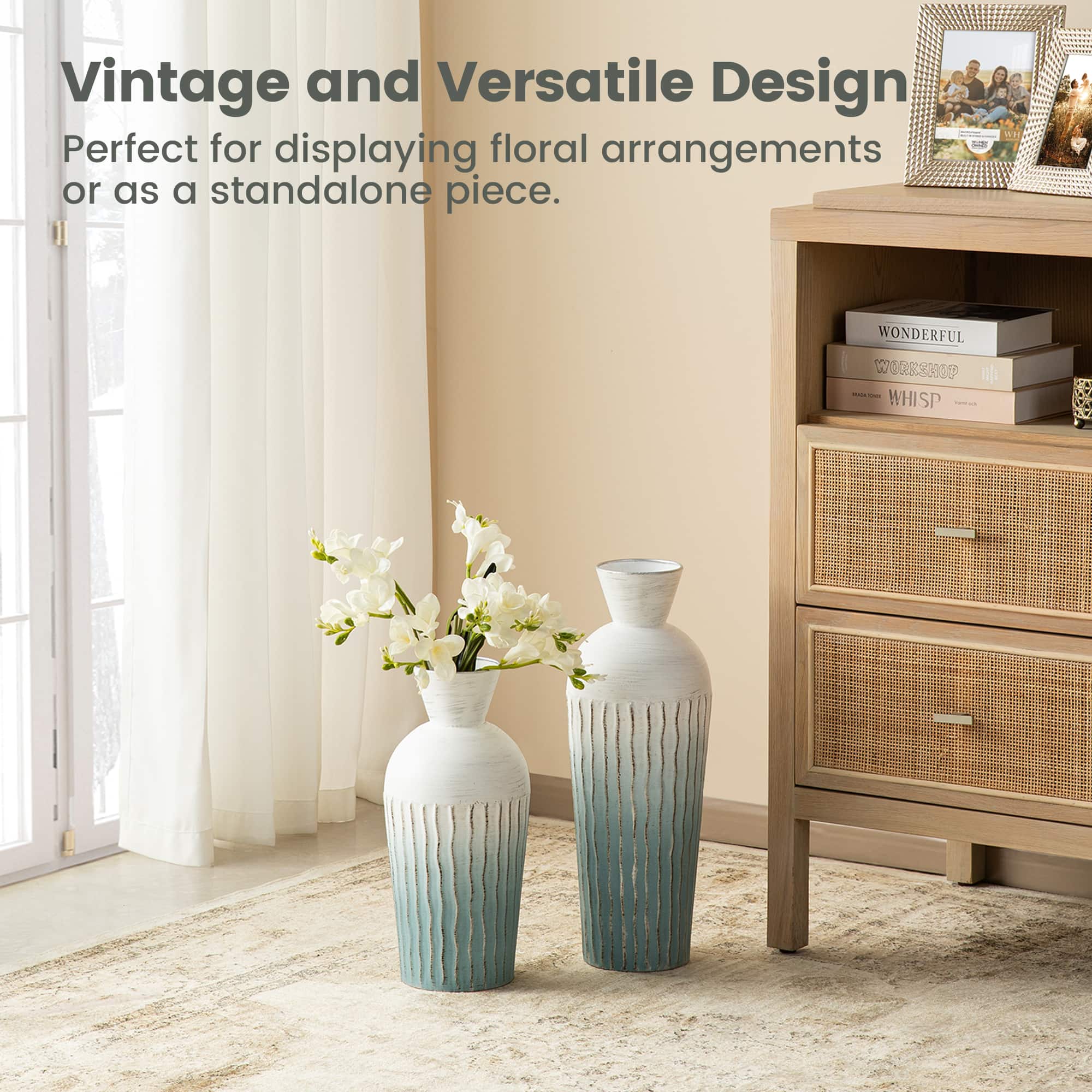 Glitzhome® Abstract Ombre Aqua Metal Floor Vases Set